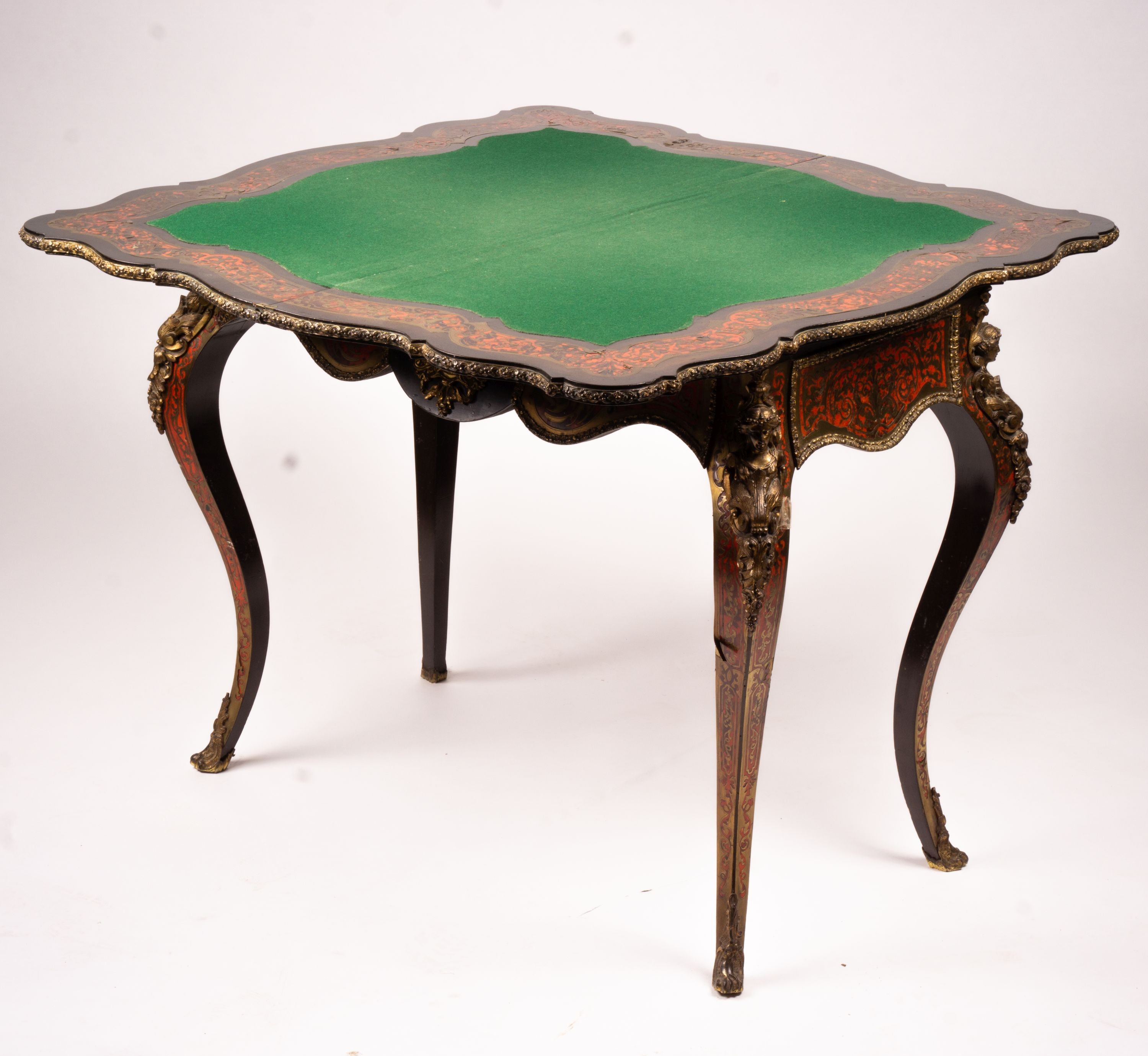 A 19th century Boulle folding card table, width 94cm, depth 46cm, height 74cm